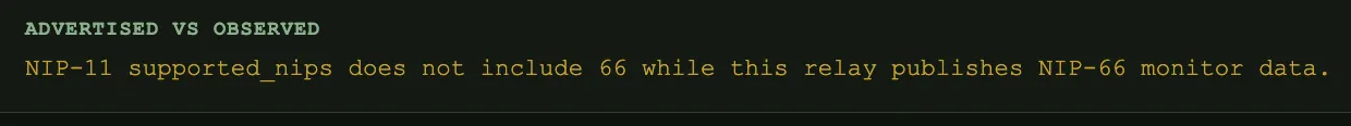 nostream admin console: NIP-11 mismatch warnings